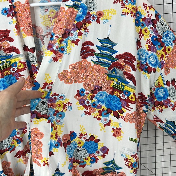 Cathay vintage made in Hong Kong floral Asian print open front kimono robe - Picture 7 of 10